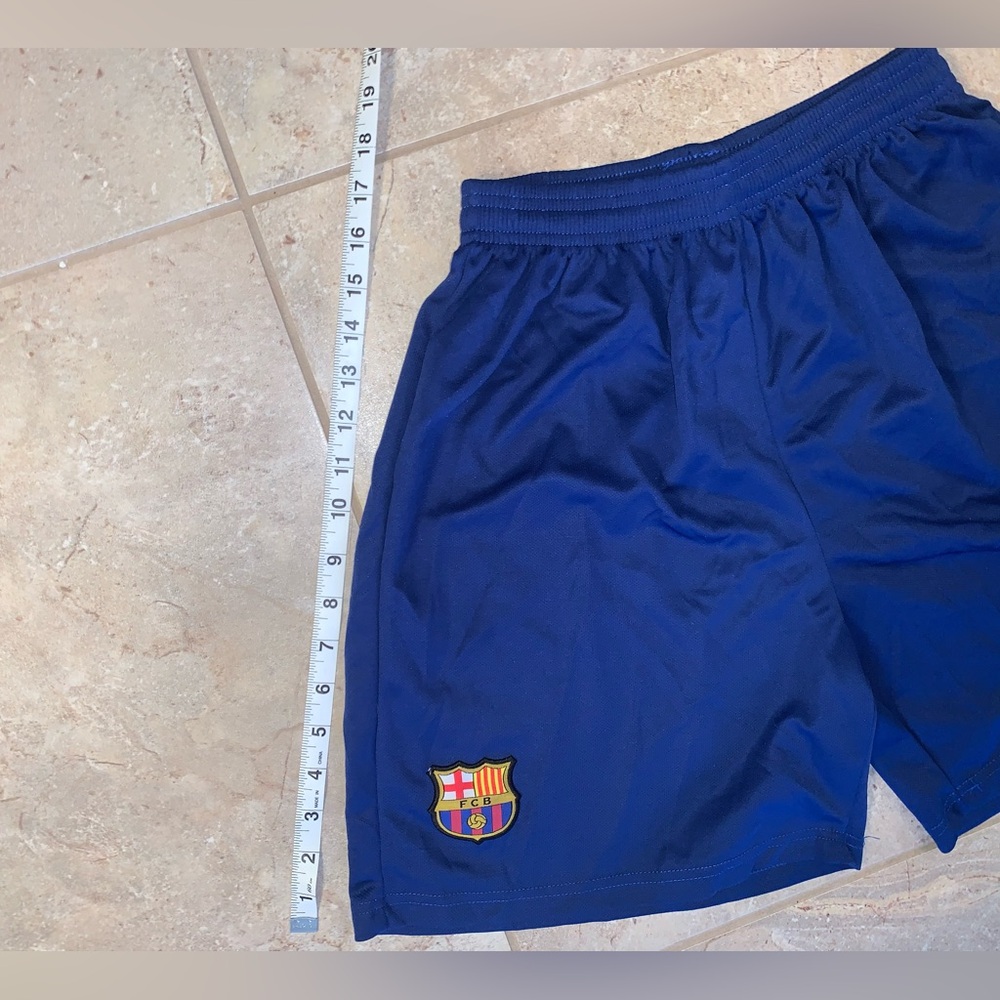 FC Barcelona Blue Shorts Elastic Waistband Inside Drawstring FCB Soccer - Men XL - Picture 7 of 9